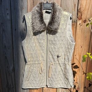 Gold Quilted Vest with Faux Fur Collar
